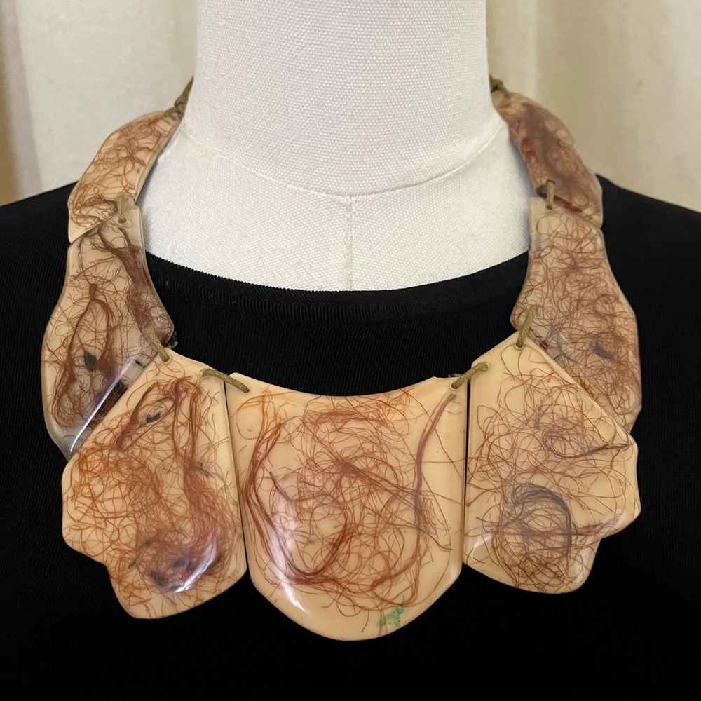 Statement Beige and Brown Resin Bib Necklace